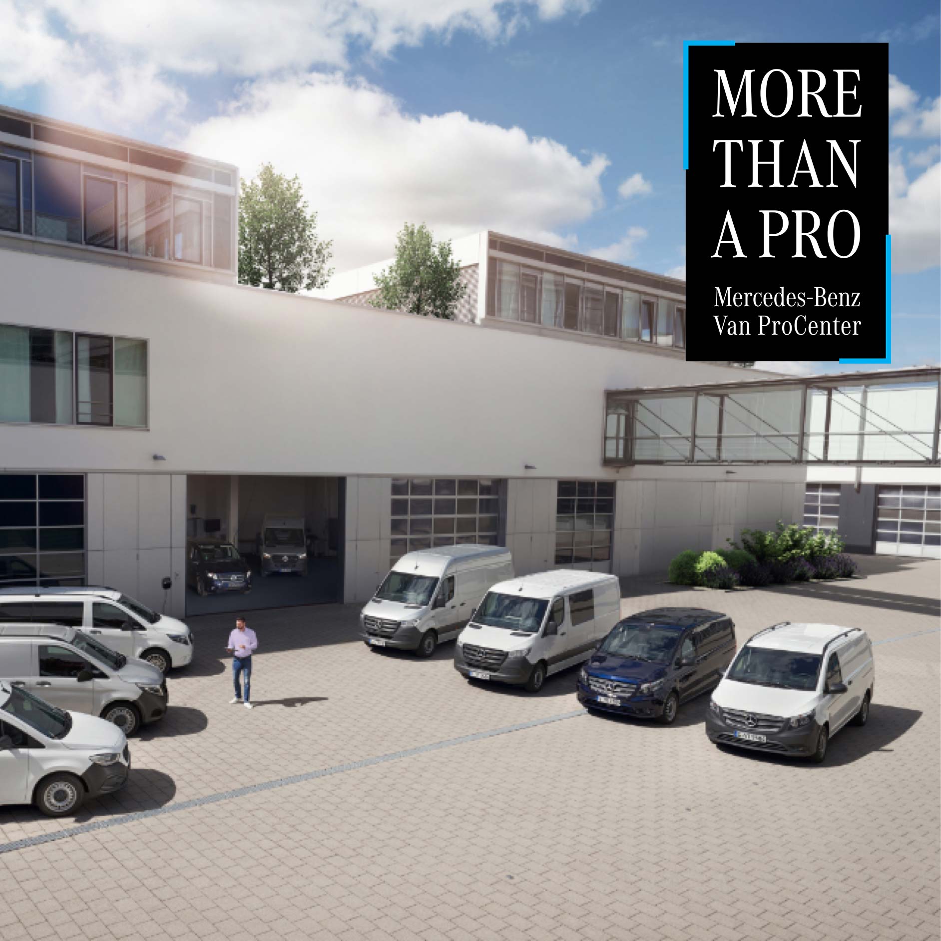 Mobilità | Mercedes-Benz Van ProCenter Veicoli commerciali Mercedes-Benz davanti al Van ProCenter.